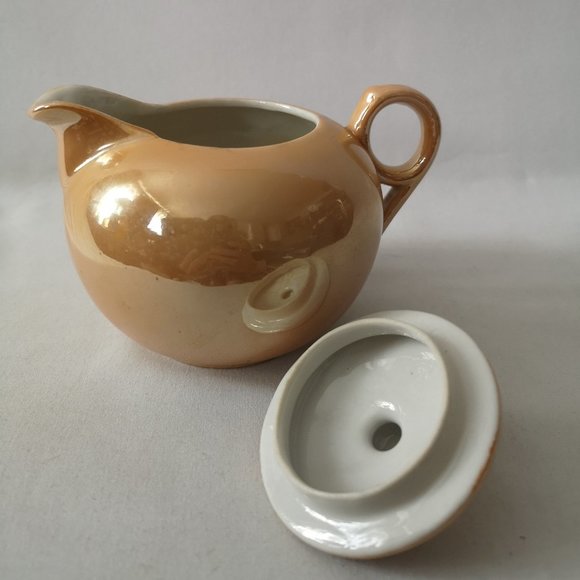 Vintage Peach Lusterware Cream & Sugar Bowl w/ Lid Made in Japan Hand-painted - Picture 3 of 5